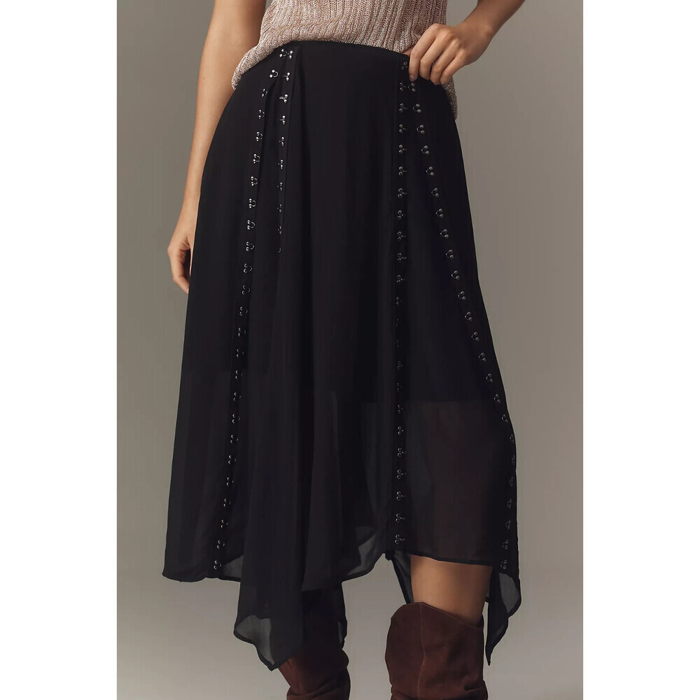 By Anthropologie Hook-and-Eye Sheer Midi Skirt By Anthropologie M